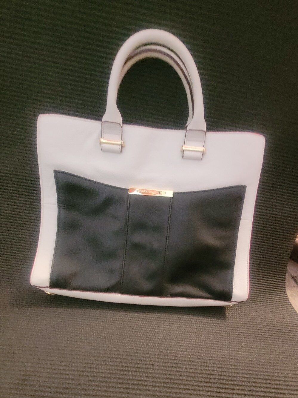 ANTONIO MELANI Black and White Structured Tote And Gold Hardware